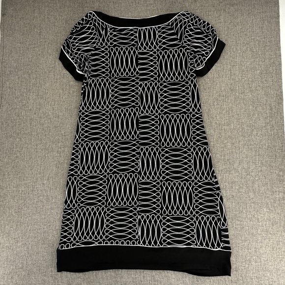 ENFOCUS Studio Shift Dress Black & White Short Sleeve Size 6 Stretch Round‎ Neck - Picture 11 of 13